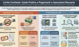 Guida ai pagamenti: limite 5.000€ per contanti tra privati. Operazioni bancarie libere, ma attenzione alla soglia antiriciclaggio di 10.000€ mensili.