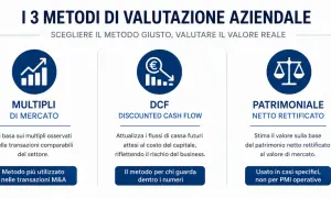 I 3 metodi di valutazione aziendale: Multipli di Mercato, DCF e Patrimoniale. Utili per la gestione spese aziendali.
