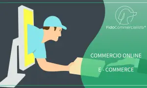 Un fattorino esce da un monitor per consegnare un pacco. Ideale per chi cerca il codice ATECO per la vendita auto online e per l'e-commerce.
