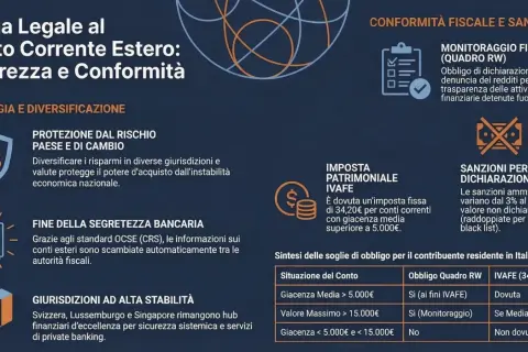 Guida legale al conto corrente estero: sicurezza, conformità fiscale, IVAFE e sanzioni per omessa dichiarazione.