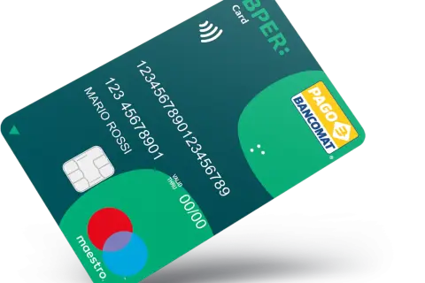 Carta BPER: Maestro con chip, contactless e logo Pago Bancomat. Mario Rossi è il titolare.