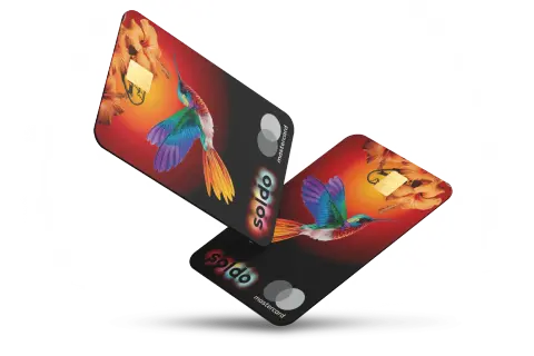 Due carte Soldo Mastercard con colibrì e fiori. L'amministratore può usarle per spese personali, ma attenzione all'utilizzo della carta di credito aziendale.