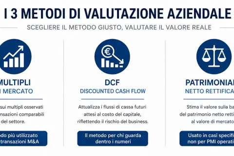 I 3 metodi di valutazione aziendale: Multipli di Mercato, DCF e Patrimoniale. Utili per la gestione spese aziendali.