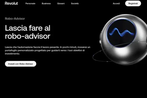 Un robot futuristico con uno schermo che mostra un grafico blu, simbolo di un robo advisor che gestisce investimenti personalizzati.