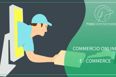 Un fattorino esce da un monitor per consegnare un pacco. Ideale per chi cerca il codice ATECO per la vendita auto online e per l'e-commerce.