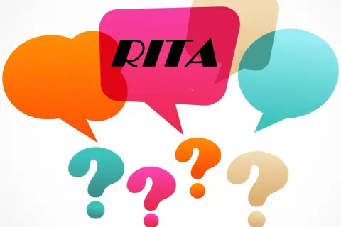 Colorate nuvole di dialogo con la scritta RITA e punti interrogativi colorati. Un'immagine che evoca domande sulla rendita integrativa temporanea anticipata.
