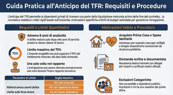 Guida pratica sull'anticipo del TFR: requisiti, limiti e motivazioni. Le trattenute TFR sono soggette a criteri specifici.