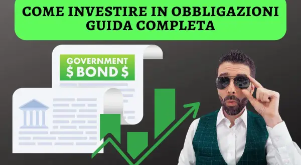 Uomo con occhiali da sole spiega come funzionano le obbligazioni, con grafici e documento "Government Bond".