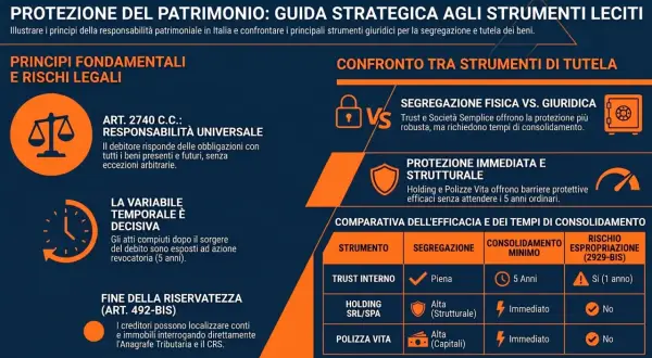 Guida strategica per la protezione del patrimonio: confronto tra strumenti di tutela, inclusi Trust, Holding e polizze vita, con focus su polizze rami elementari.