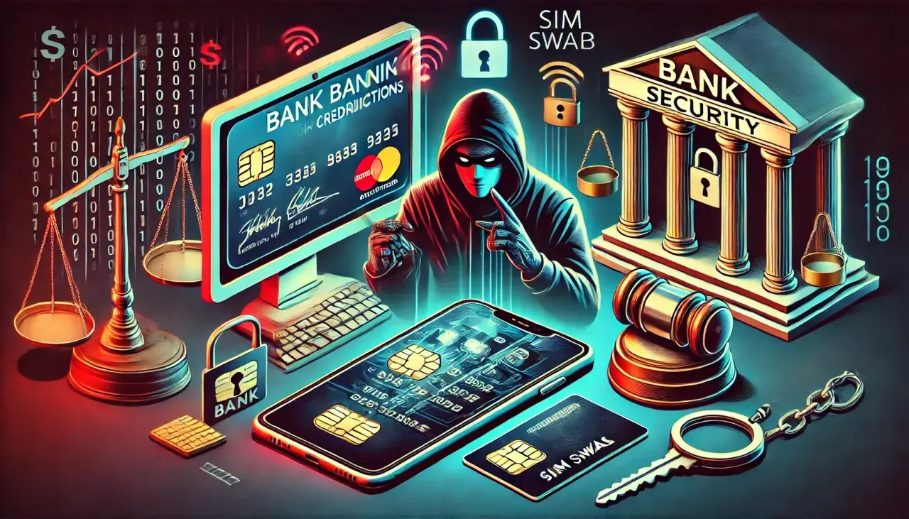 Illustrazione di un hacker che ruba dati bancari, con simboli di giustizia e sicurezza. Guida su come recuperare soldi truffati con bonifico.