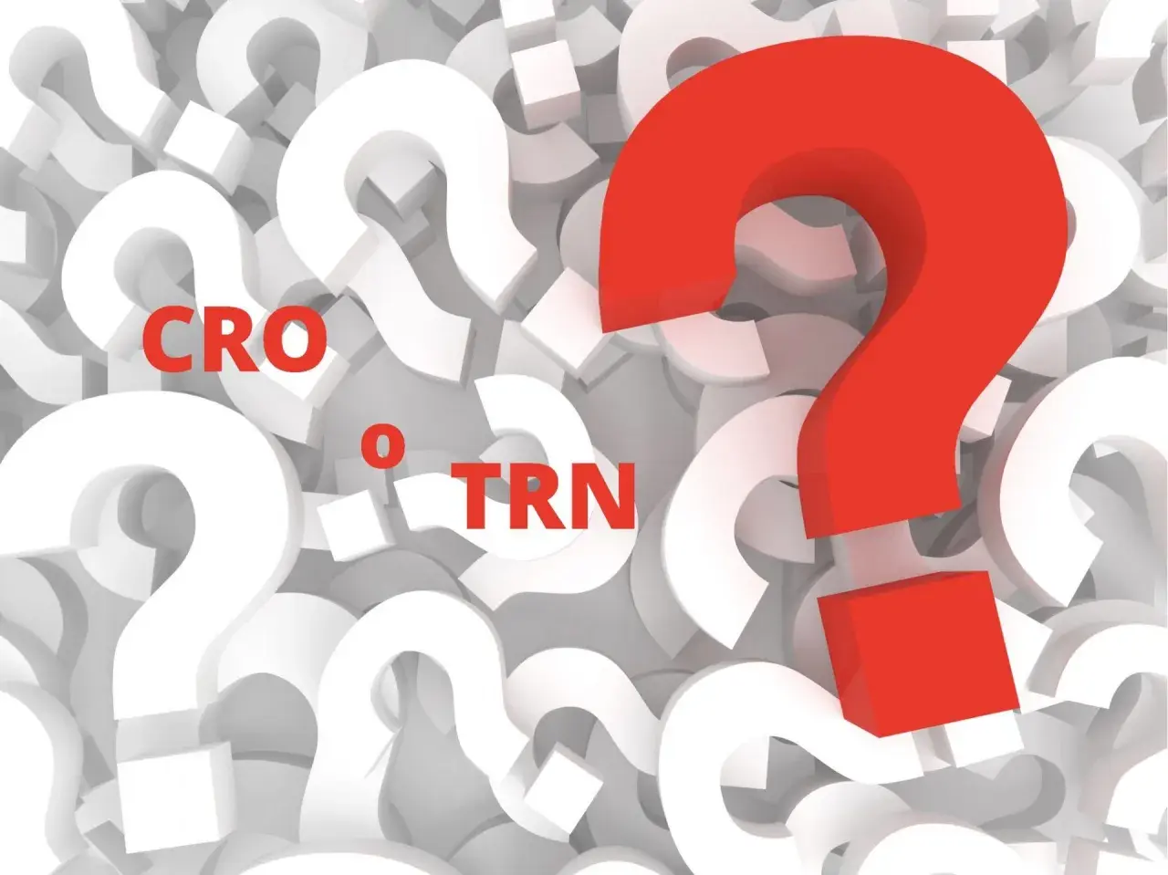 Domande su CRO o TRN per un bonifico? Un grande punto interrogativo rosso domina la scena tra tanti punti interrogativi bianchi.