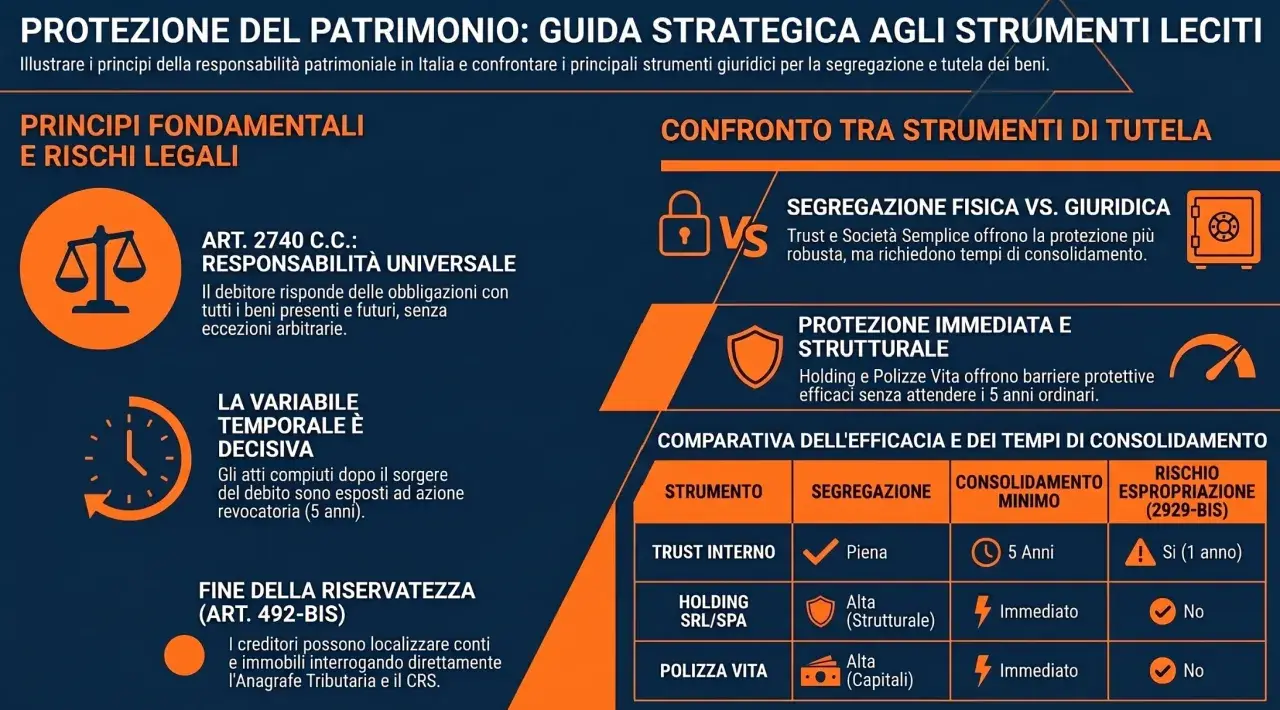 Guida strategica per la protezione del patrimonio: confronto tra strumenti di tutela, inclusi Trust, Holding e polizze vita, con focus su polizze rami elementari.