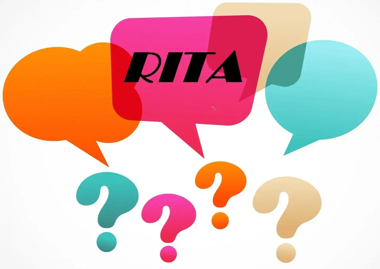 Colorate nuvole di dialogo con la scritta RITA e punti interrogativi colorati. Un'immagine che evoca domande sulla rendita integrativa temporanea anticipata.