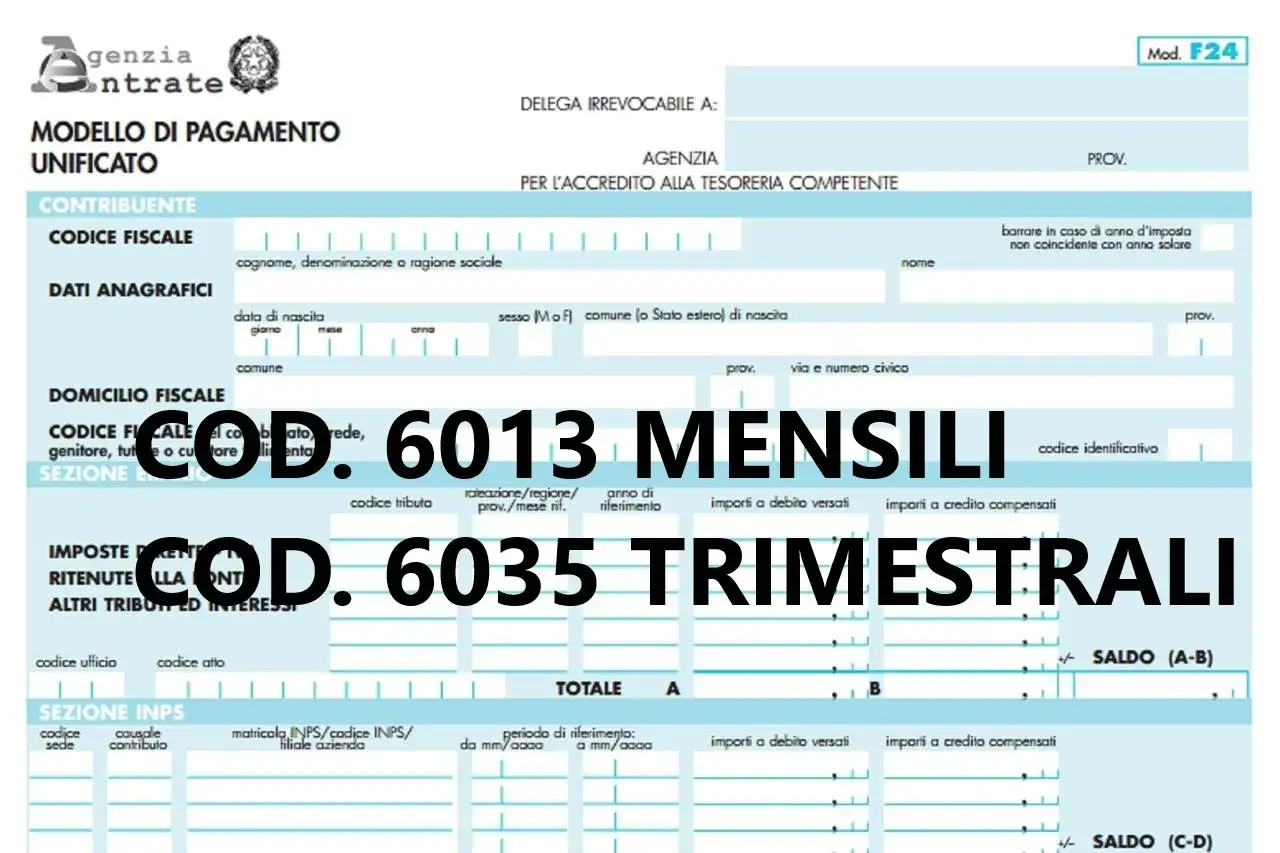 Modello F24 per versamento IVA mensile e trimestrale. Codici 6013 e 6035.