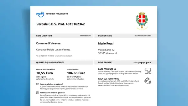 Avviso di pagamento per verbale C.D.S. del Comune di Vicenza. Ecco dove si possono pagare le multe: online, con app, banche, uffici postali, tabaccherie e altri esercizi convenzionati.