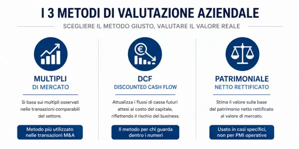 I 3 metodi di valutazione aziendale: Multipli di Mercato, DCF e Patrimoniale. Utili per la gestione spese aziendali.