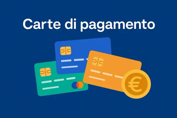 Carte di pagamento: scopri la differenza tra carta di credito e debito. Tre carte colorate e una moneta euro.