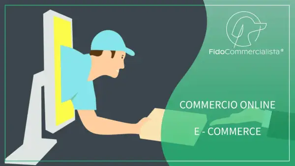 Un fattorino esce da un monitor per consegnare un pacco. Ideale per chi cerca il codice ATECO per la vendita auto online e per l'e-commerce.
